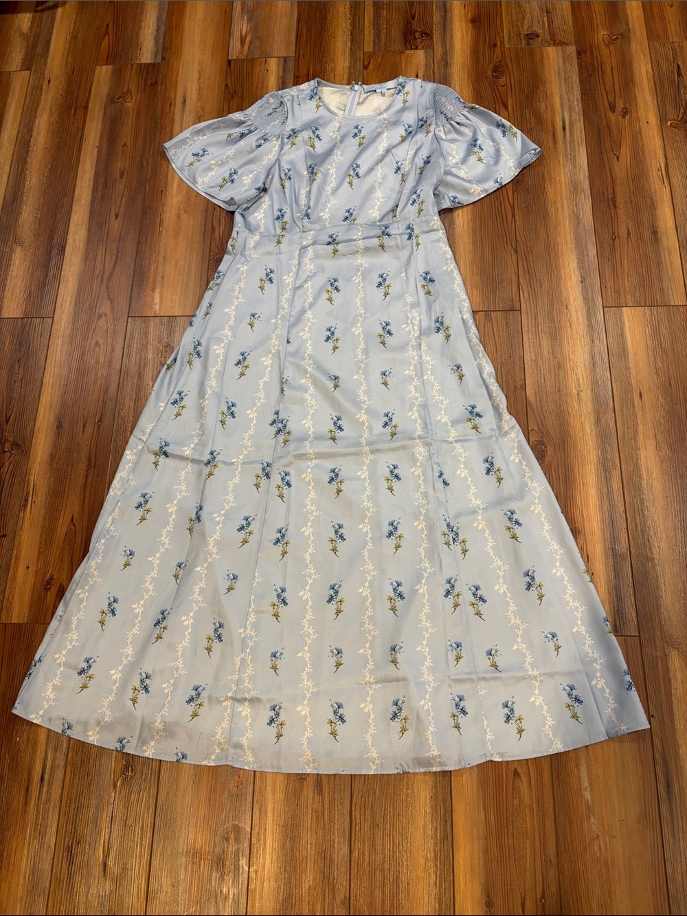 Hill House Powder Blue Floral Maxi Dress with Puff Sleeves
